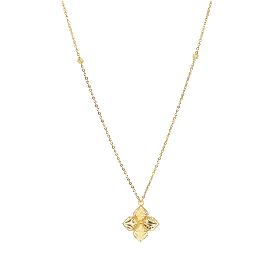 Gold Four Petal Necklace 21KT - FKJNKL21KM10908