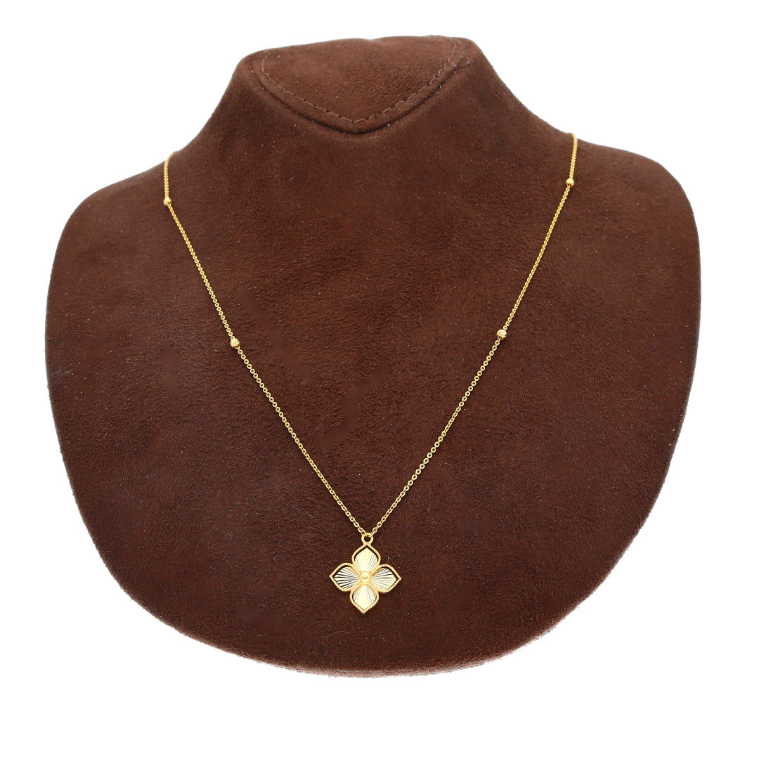 Gold Four Petal Necklace 21KT - FKJNKL21KM10908