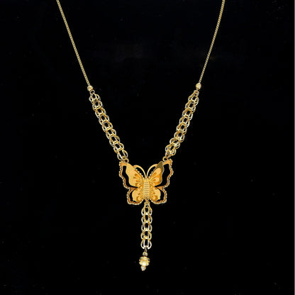 Gold Butterfly Drop Necklace 21KT - FKJNKL21KM10910