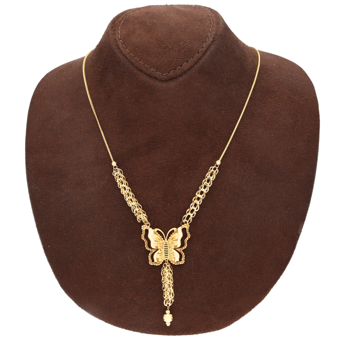Gold Butterfly Drop Necklace 21KT - FKJNKL21KM10910