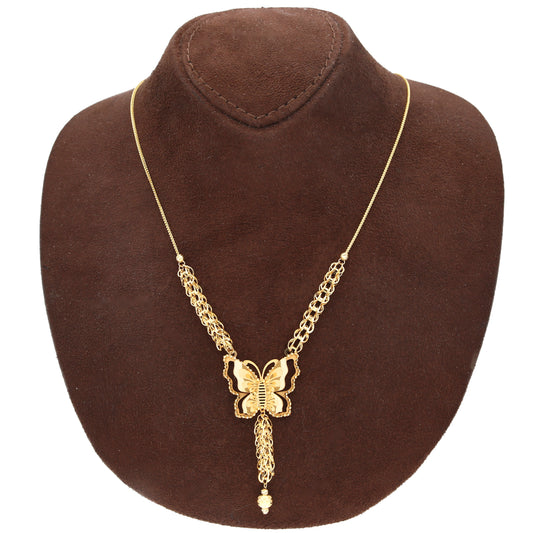 Gold Butterfly Drop Necklace 21KT - FKJNKL21KM10910