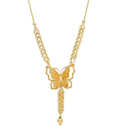 Gold Butterfly Drop Necklace 21KT - FKJNKL21KM10910