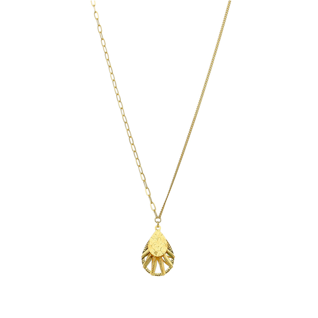 Gold Teardrop Cutout Necklace 21KT - FKJNKL21KM10912