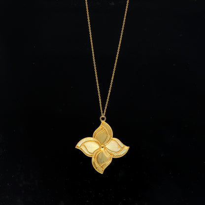 Gold Four-Petal Necklace 21KT - FKJNKL21KM10919
