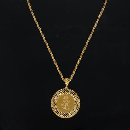 Gold Engraved Floral Necklace 21KT - FKJNKL21KM10921
