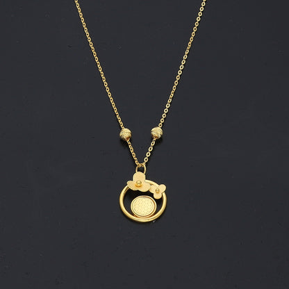 Gold Floral Medallion Necklace 21KT - FKJNKL21KM11223