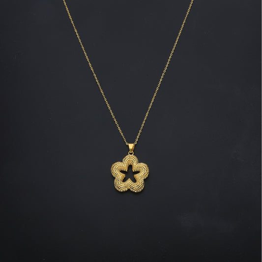 Gold Floral Pendant Necklace 21KT - FKJNKL21KM11279
