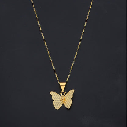 Gold Textured Butterfly Necklace 21KT - FKJNKL21KM11283