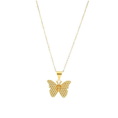 Gold Textured Butterfly Necklace 21KT - FKJNKL21KM11283