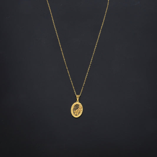 Gold Textured Oval Charm Necklace 21KT - FKJNKL21KM11285