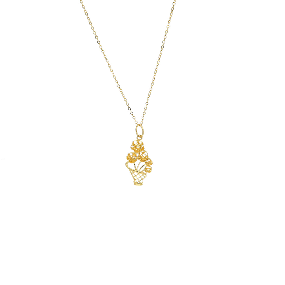 Gold Floral Basket Necklace 21KT - FKJNKL21KM11298