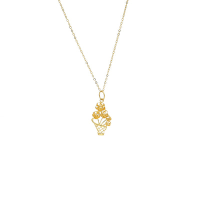 Gold Floral Basket Necklace 21KT - FKJNKL21KM11298
