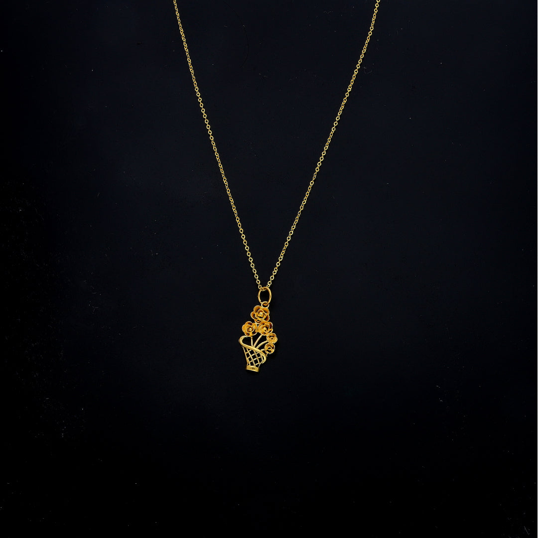 Gold Floral Basket Necklace 21KT - FKJNKL21KM11298