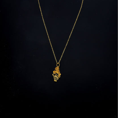 Gold Floral Basket Necklace 21KT - FKJNKL21KM11298