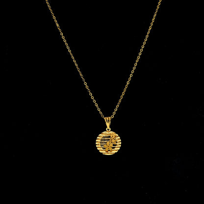 Gold Round Cutwork Necklace 21KT - FKJNKL21KM11315