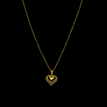 Gold Hollow Heart Necklace 21KT - FKJNKL21KM11322