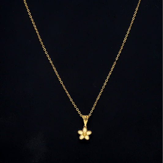 Gold Flower Charm Necklace 21KT - FKJNKL21KM11328