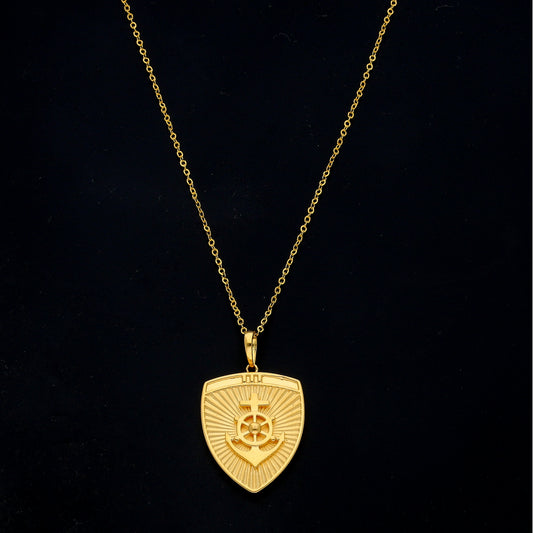 Gold Anchor Shield Necklace 21KT - FKJNKL21KM11331