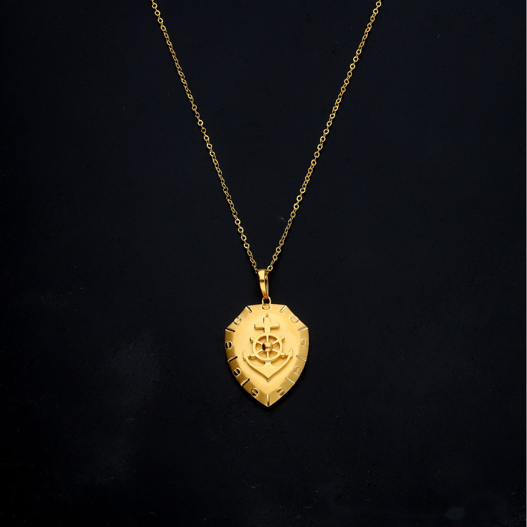 Gold Maritime Shield Necklace 21KT - FKJNKL21KM11333