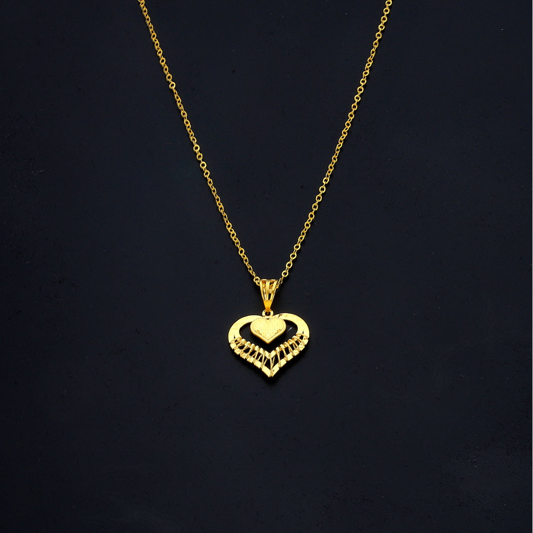 Gold Textured Heart Necklace 21KT - FKJNKL21KM11339