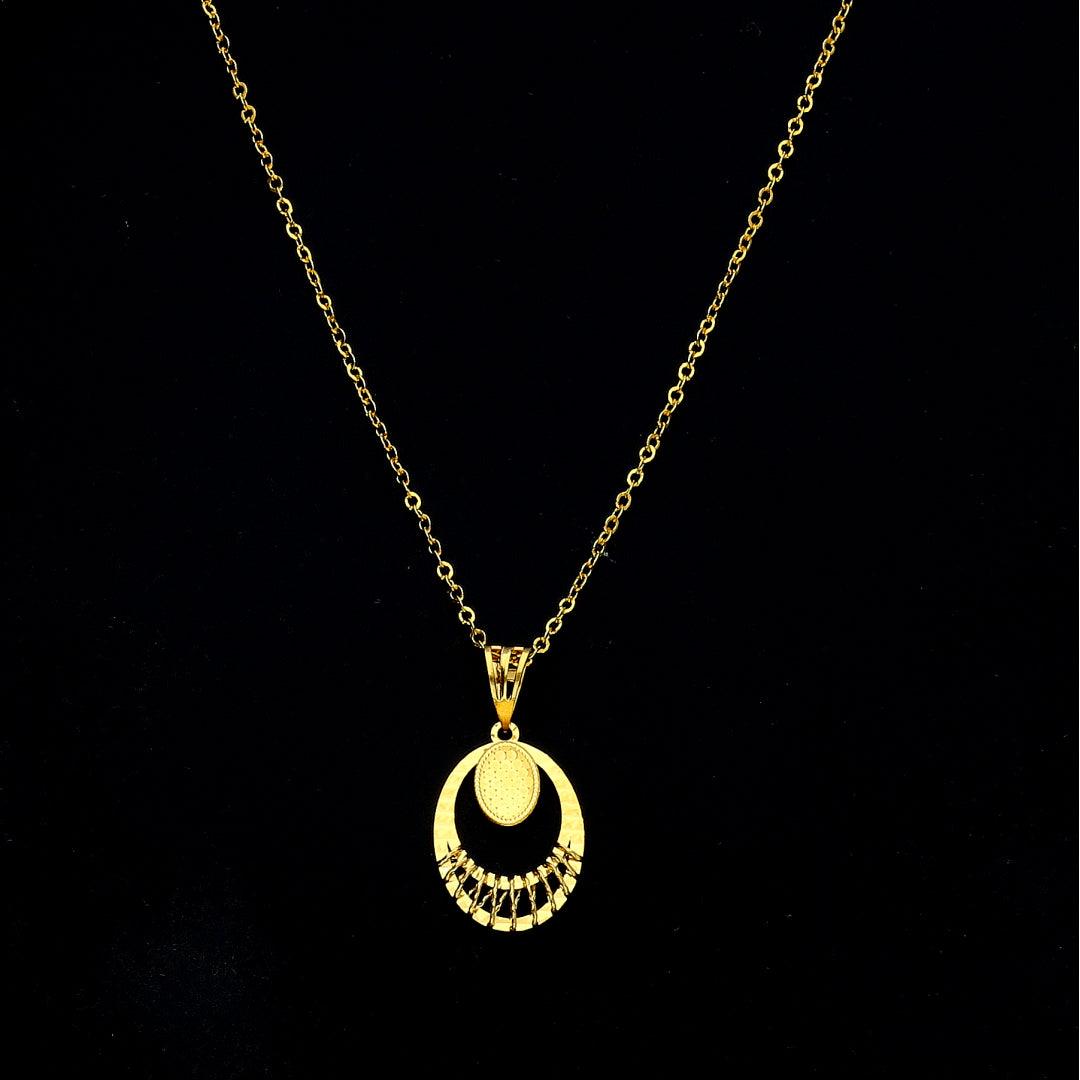 Gold Geometric Oval Necklace 21KT - FKJNKL21KM11345