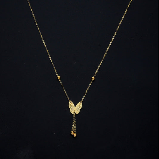Gold Dangling Butterfly Necklace 21KT - FKJNKL21KM11409