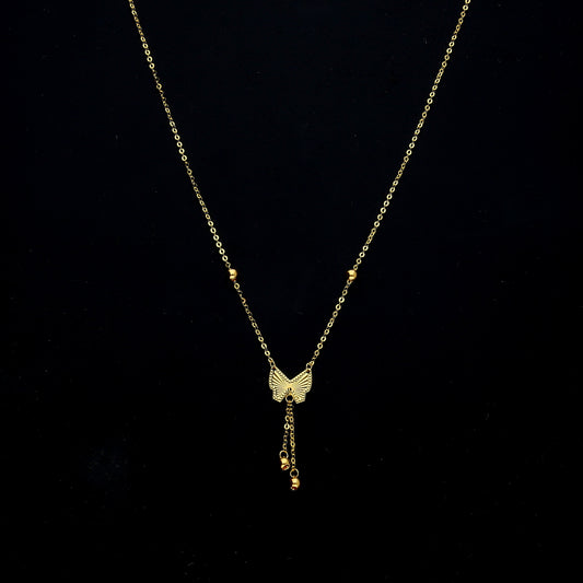 Gold Butterfly Lariat Necklace 21KT - FKJNKL21KM11417