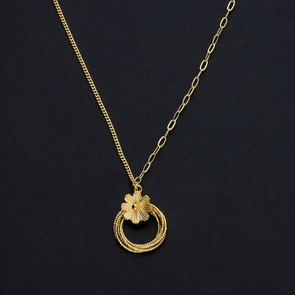 Gold Floral Ring Necklace 21KT - FKJNKL21KM11420
