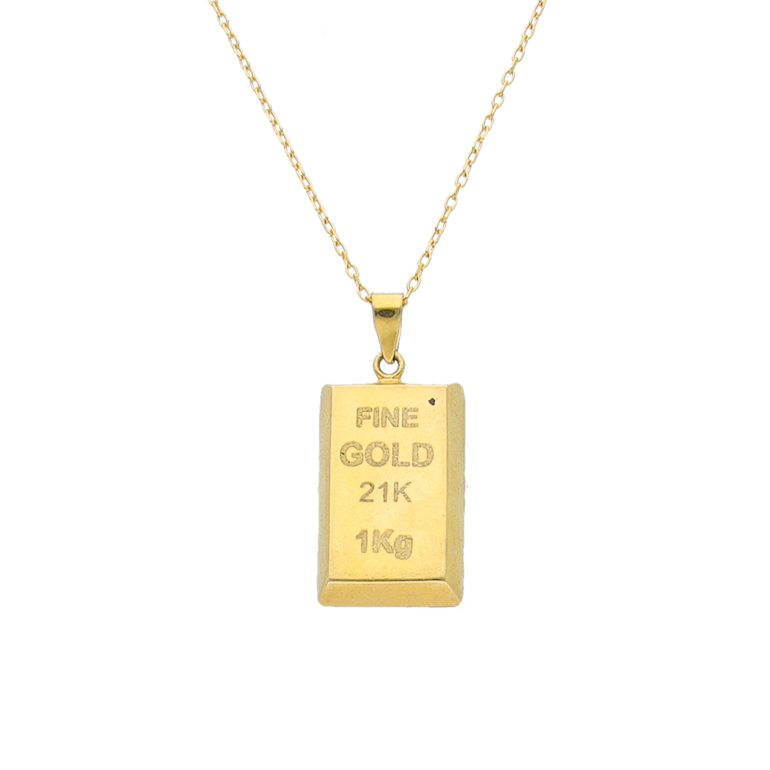 Gold Rectangular Ingot Necklace 21KT - FKJNKL21KM11434