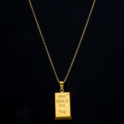 Gold Rectangular Ingot Necklace 21KT - FKJNKL21KM11434
