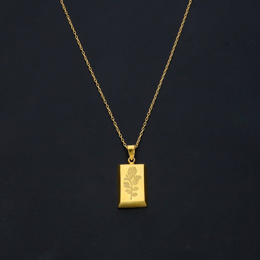 Gold Rose Engraved Ingot Necklace 21KT - FKJNKL21KM11435