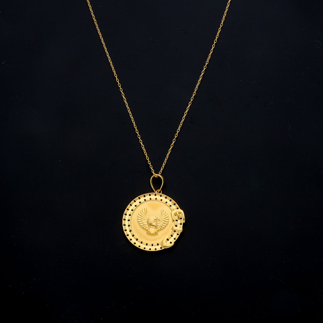 Gold Eagle Medallion Necklace 21KT - FKJNKL21KM11442