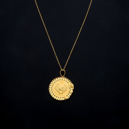 Gold Eagle Medallion Necklace 21KT - FKJNKL21KM11442