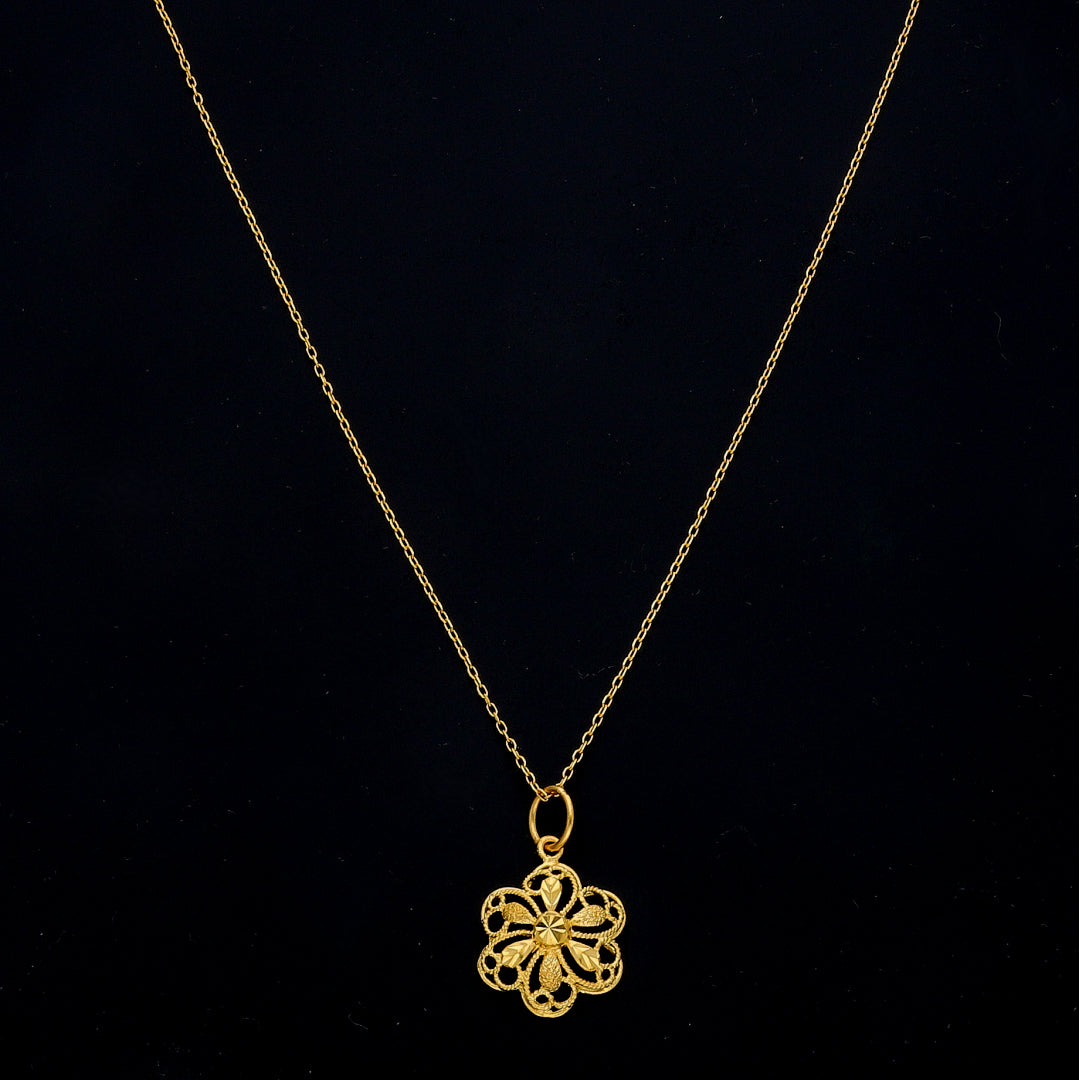 Gold Ornate Floral Necklace 21KT - FKJNKL21KM11444