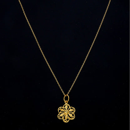 Gold Ornate Floral Necklace 21KT - FKJNKL21KM11444