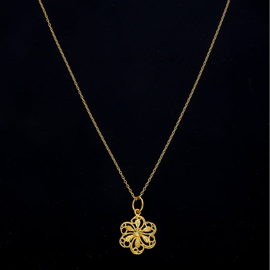 Gold Ornate Floral Necklace 21KT - FKJNKL21KM11444
