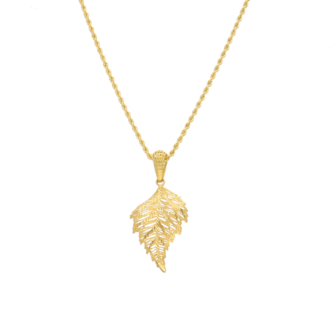 Gold Textured Leaf Necklace 21KT - FKJNKL21KM11448
