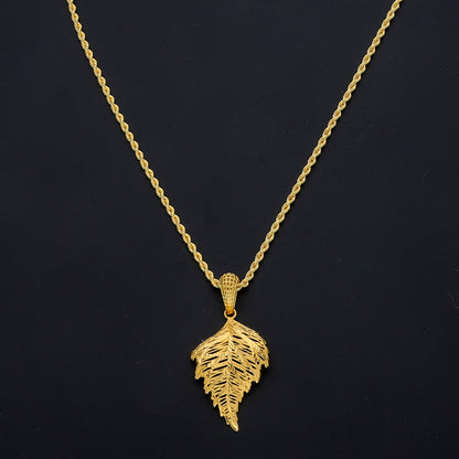 Gold Textured Leaf Necklace 21KT - FKJNKL21KM11448