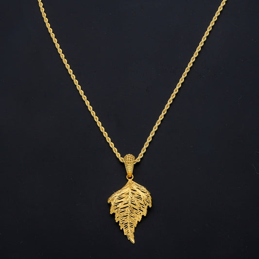 Gold Textured Leaf Necklace 21KT - FKJNKL21KM11448