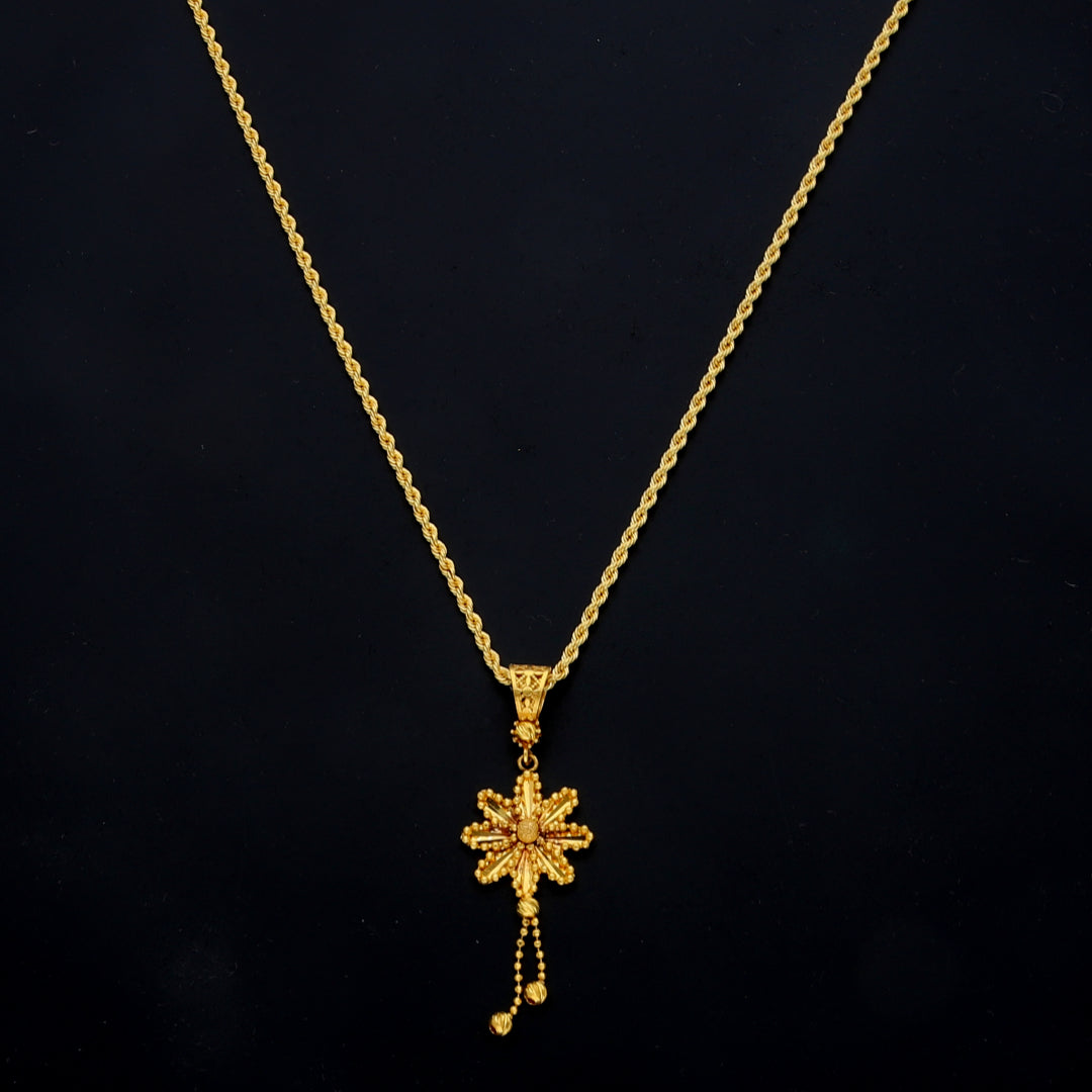 Gold Floral Star Drop Necklace 21KT - FKJNKL21KM11452