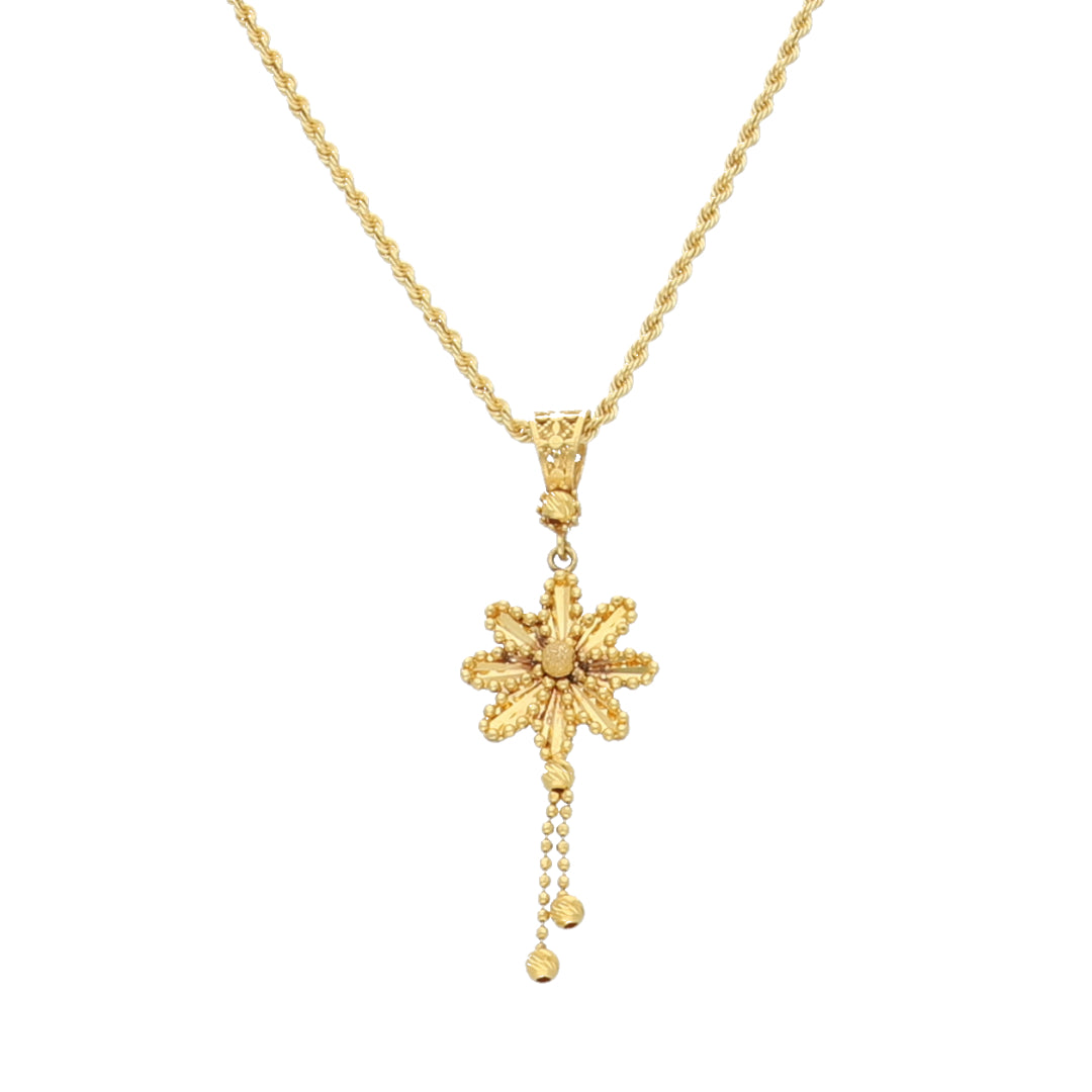 Gold Floral Star Drop Necklace 21KT - FKJNKL21KM11452