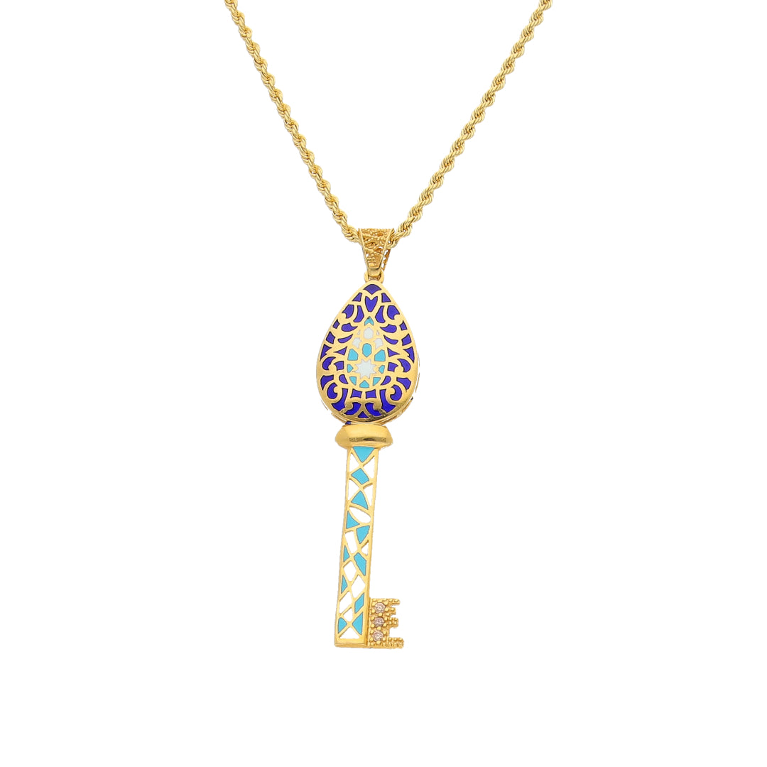 Gold Enamel Key Necklace 21KT - FKJNKL21KM11455