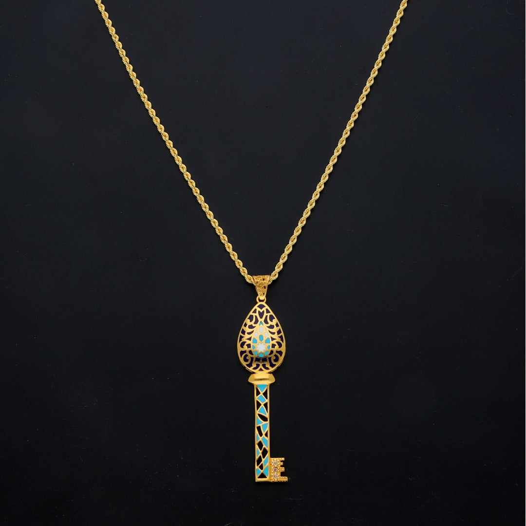 Gold Enamel Key Necklace 21KT - FKJNKL21KM11455