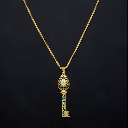Gold Enamel Key Necklace 21KT - FKJNKL21KM11455