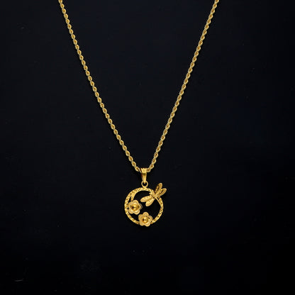 Gold Contemporary Floral Necklace 21KT - FKJNKL21KM11456