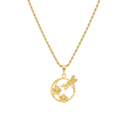 Gold Contemporary Floral Necklace 21KT - FKJNKL21KM11456