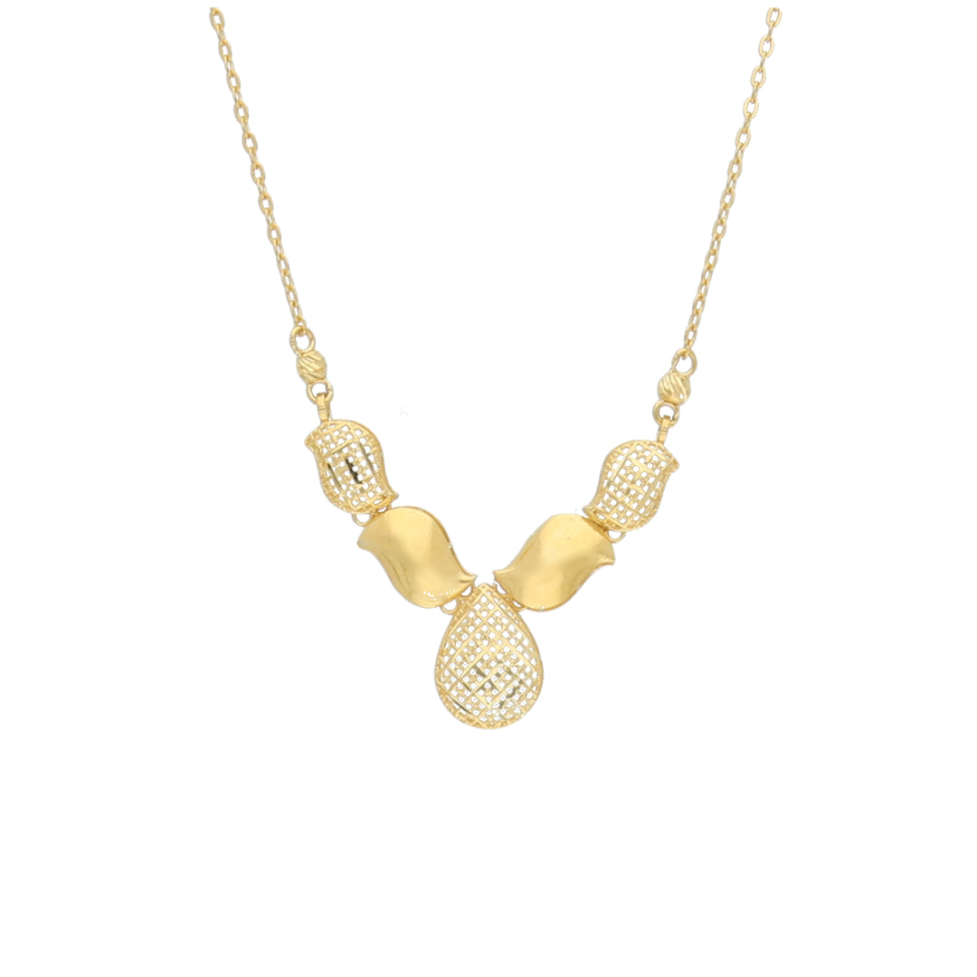 Gold Lattice Teardrop Necklace 21KT - FKJNKL21KM11601