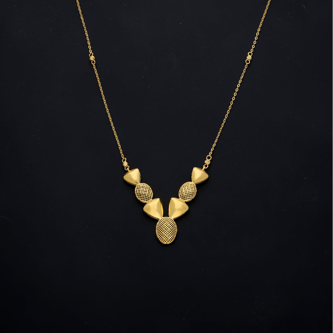 Gold Textured Oval Statement Necklace 21KT - FKJNKL21KM11602