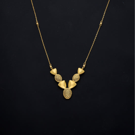 Gold Textured Oval Statement Necklace 21KT - FKJNKL21KM11602