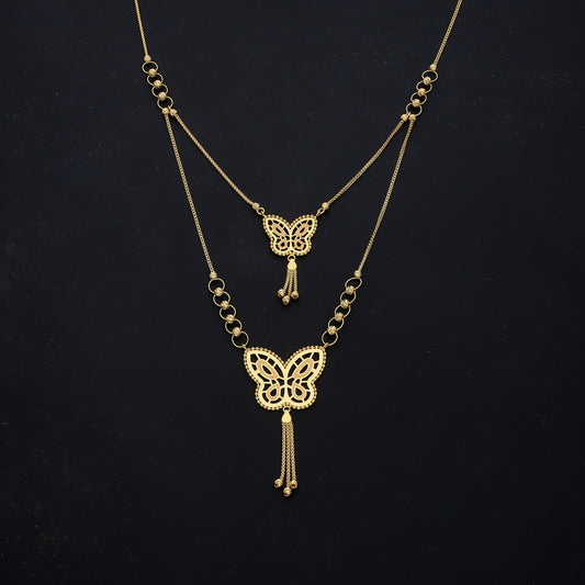 Gold Butterfly Shaped Layer Necklace 21KT - FKJNKL21KM11834